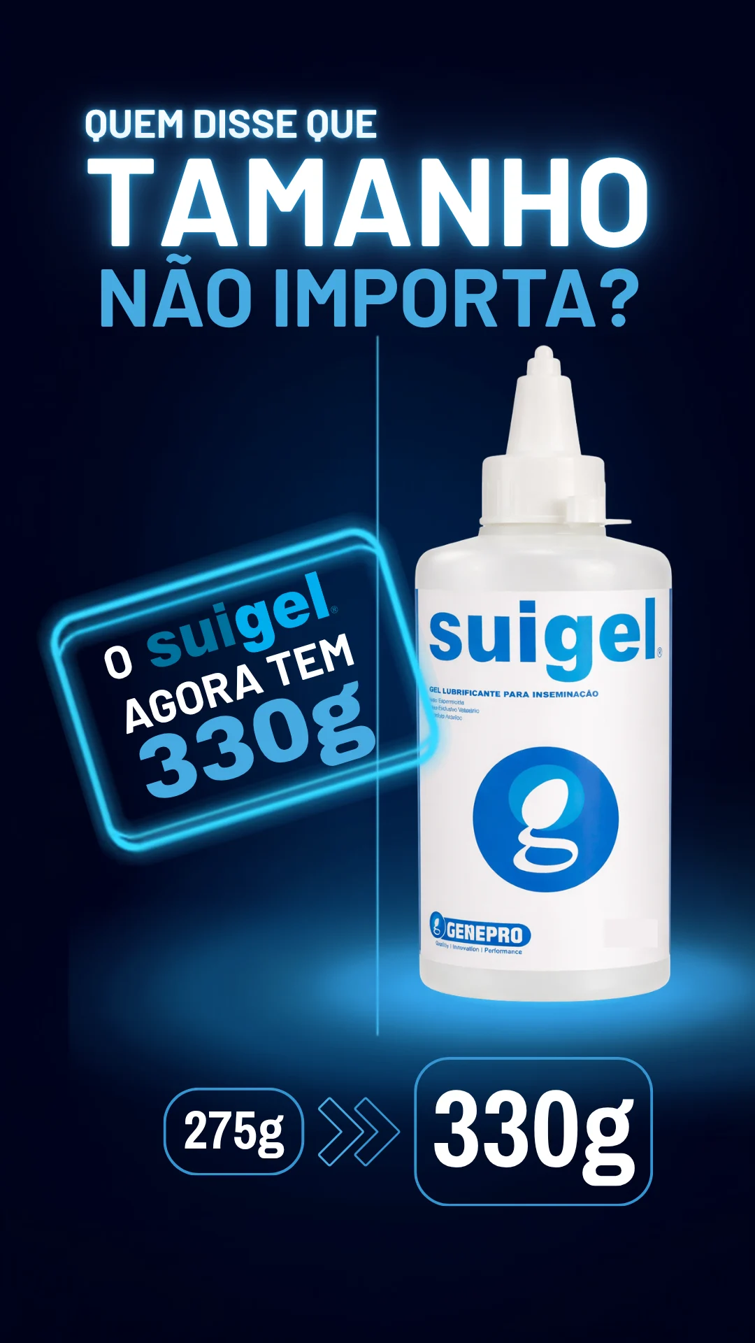 SUIGEL 330g, gel lubrificante para inseminação artificial de suínos Genepro, embalagem atualizada de 275g para 330g