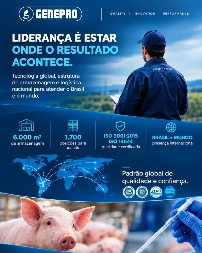 GENEPRO destaca tecnologia para reprodução suína, estrutura de armazenagem, certificações ISO e presença internacional